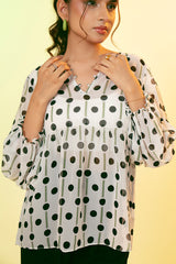 Polka dots gathered blouse